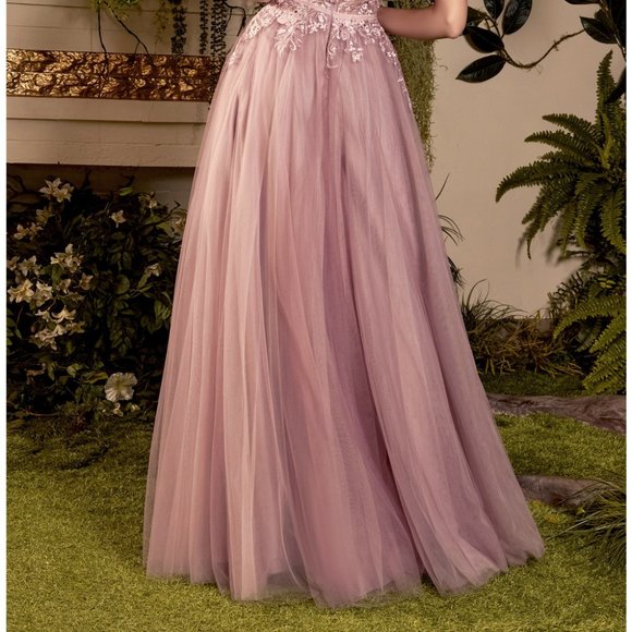 NEW LONG SLEEVELESS EMBROIDERED A-LINE TULLE DRESS WITH ZIPPER BACK AL A1045 - Picture 7 of 9